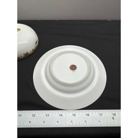 Limoges France Lucie Covered Vegetable Dish With Gold Handle & Floral Design - Picture 4 of 6